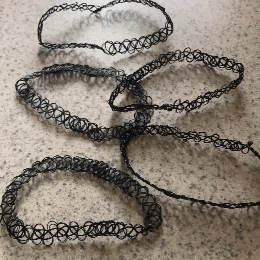 *Set of 5* Basic black tattoo stretch choker